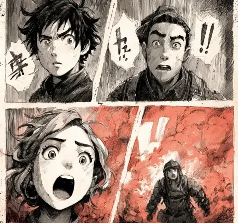 一位读者在午后翻阅漫画，桌上摊着几本不同题材的漫画单行本